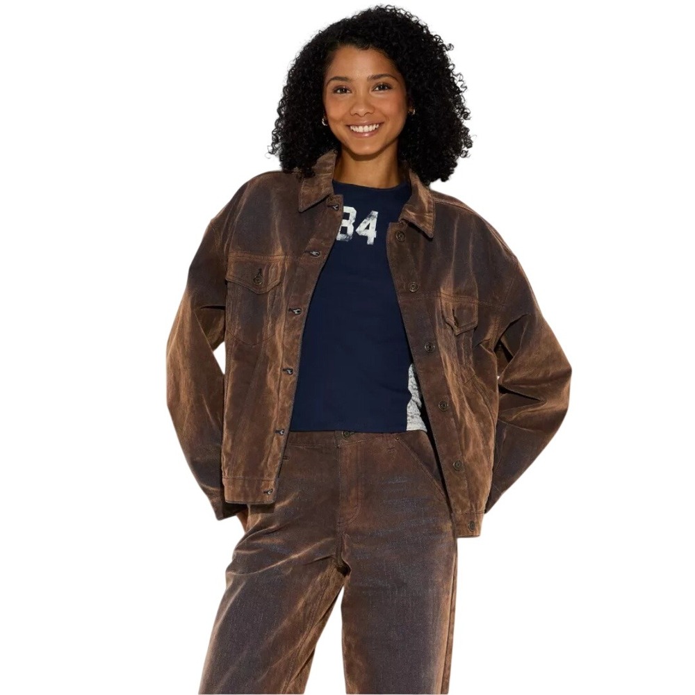 Wild Fable Women'sโ Brown Foundation Oversized Trucker Jacket Size XXS